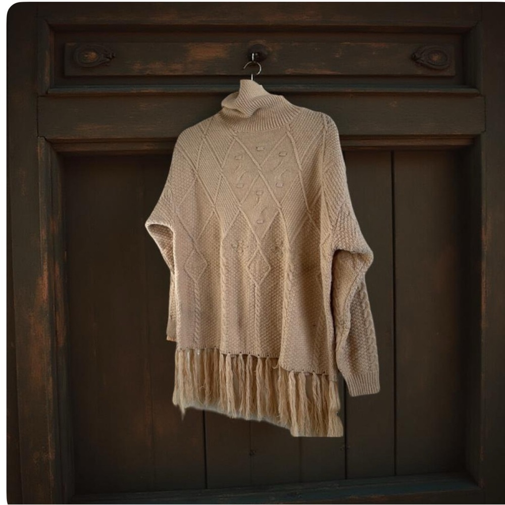 Kelsis Carmen Fringe Sweater cows neck turtle neck